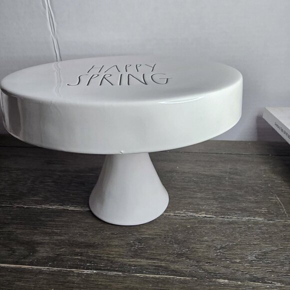 Rae Dunn Artisan Happy Spring Cake Dessert Stand Plate Platter Easter Dinner - Picture 2 of 13